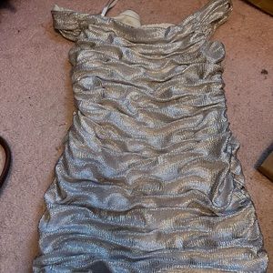 EUC Semi Formal Silver Ruched Dress from Lord and Taylor